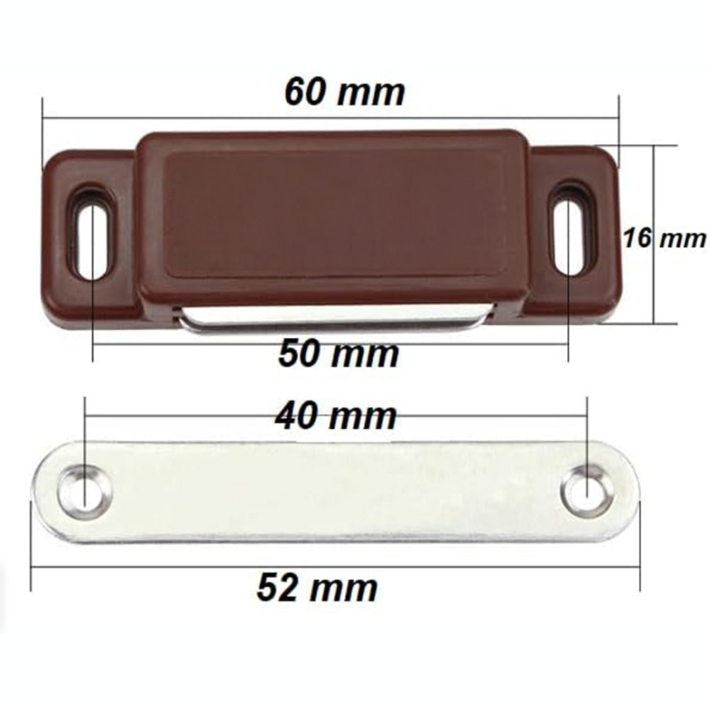 Plastic Magnetic Lock for Cabinet Doors – 60 mm, Screw-Mounted, Brown