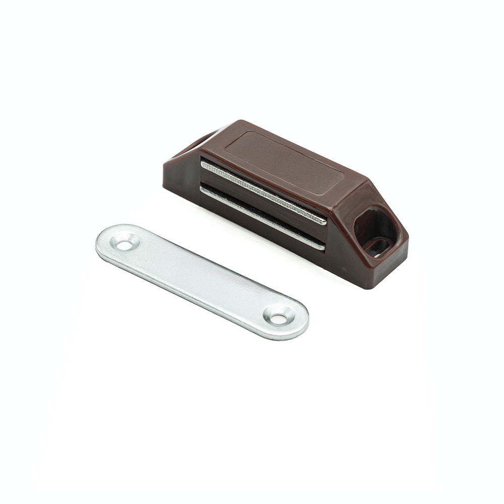Plastic Magnetic Lock for Cabinet Doors – 60 mm, Screw-Mounted, Brown