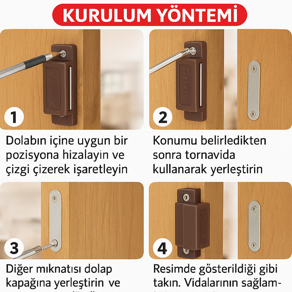 Plastic Magnetic Lock for Cabinet Doors – 60 mm, Screw-Mounted, Brown