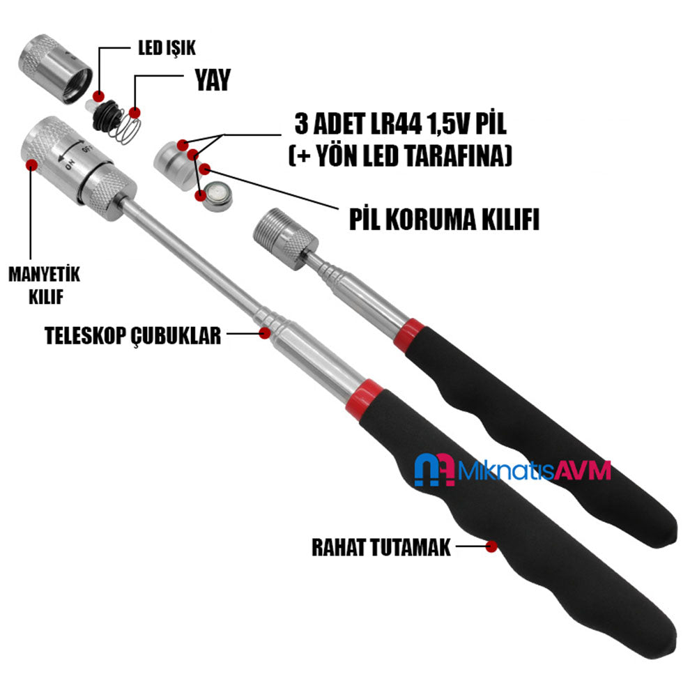 Lighted Magnetic Telescopic Rod - 8 LB